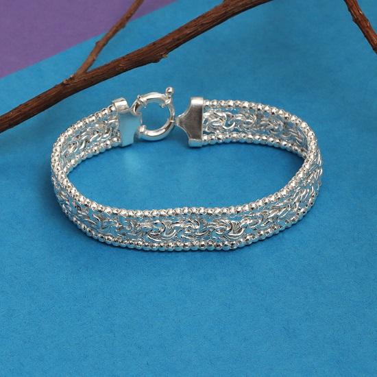 Real 925 Sterling Silver Byzantine Beaded Mesh Link Chain Bracelet for Women 8.0 Inch