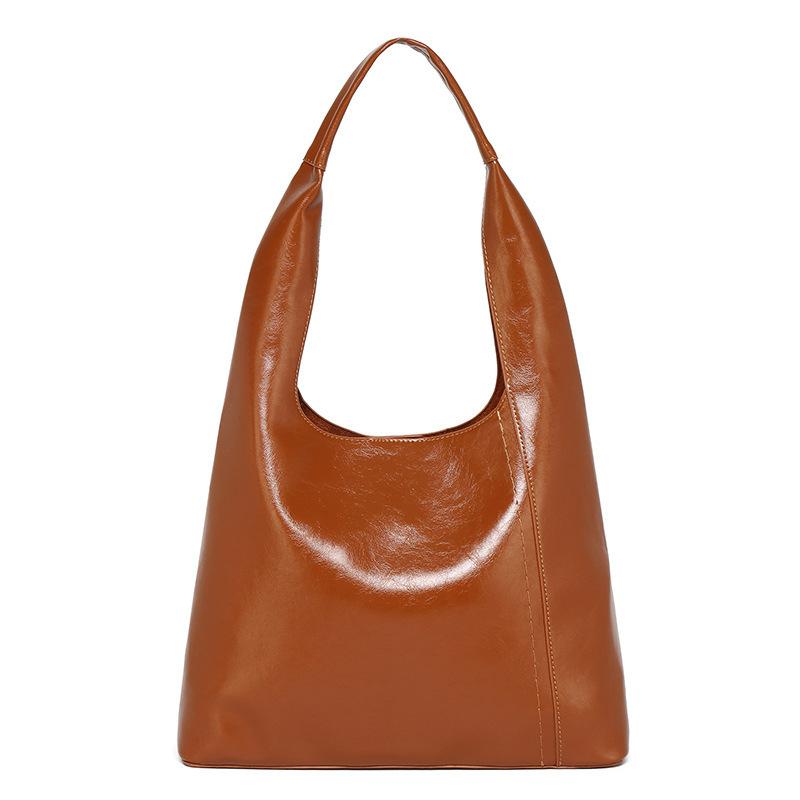 2025 New Korean Minimalist Lazy Style Tote Bag Feeling Fashionable Oil Wax Leather Large-capacity Portable Shoulder Bag