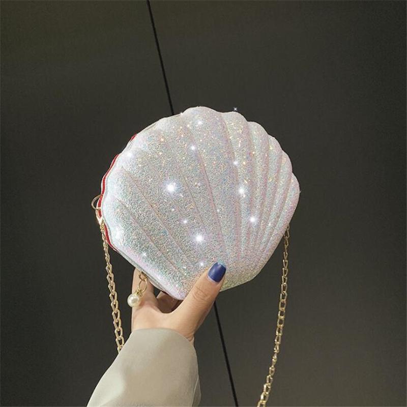 Borse a conchiglia con perle con paillettes laser Borsa a tracolla da donna Borsa a tracolla a catena femminile Pochette da donna