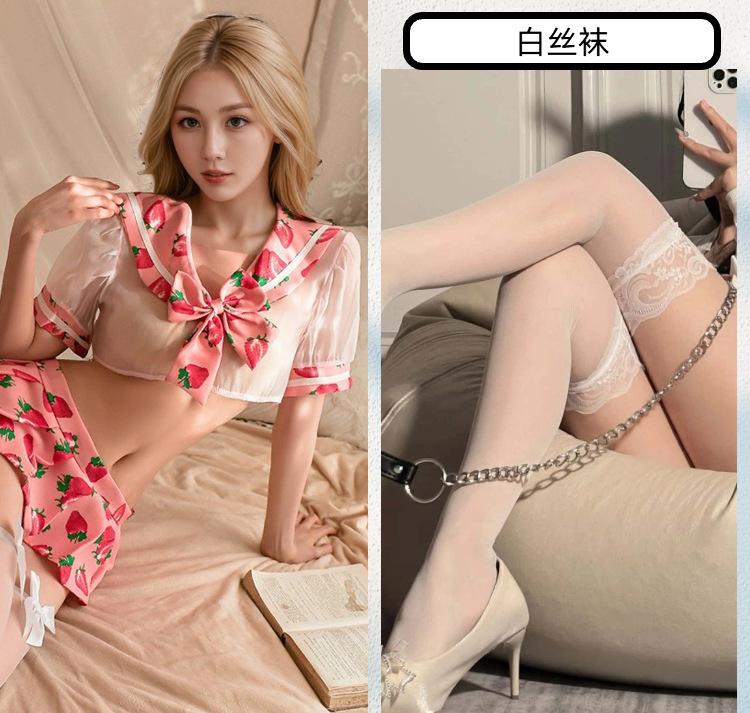 Sex Underwear Sexy Perspective Strawberry Sex Pajamas Pure Uniform Set Adult Hot Pajamas Women's
