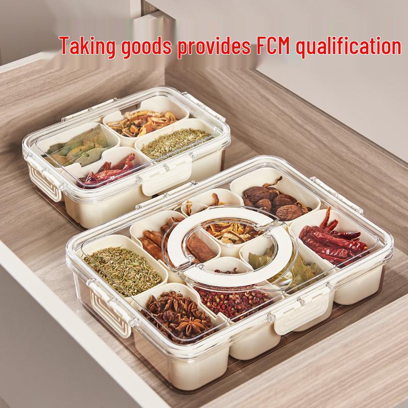 Большая переносная коробка для специй: Влагозащищенные, герметичные отсеки для аниса, корицы, лаврового листа Cream White (4 Compartments)