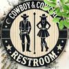 Vintage Western Cowboy Restroom Metal Sign Black White Wall Decor Home Bar Cafe