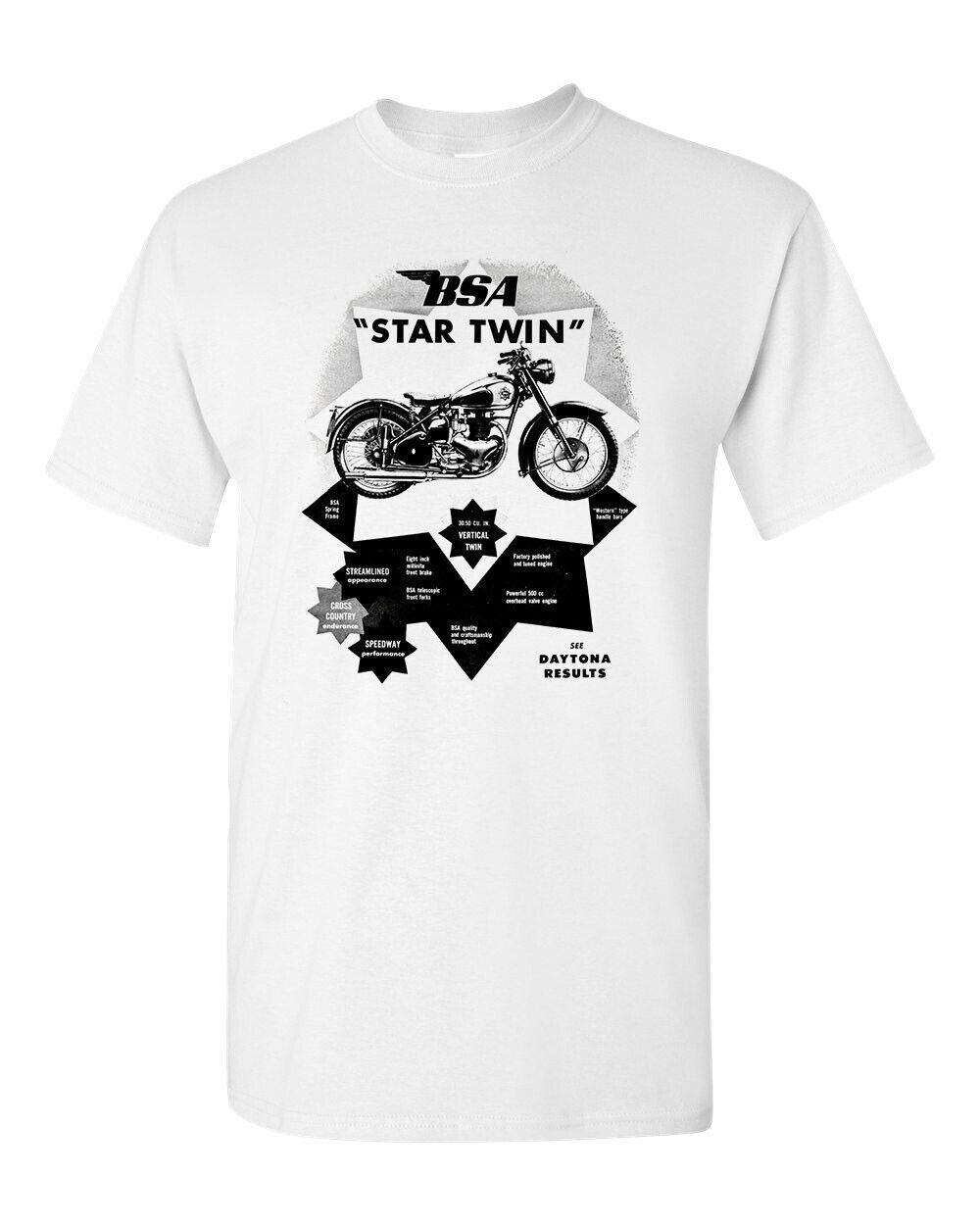 Motorcycle Tee T Shirt White 100% Cotton Vtg Art BSA Star Twin Retro XXL