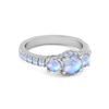 Moonstone Three-Stone Halo Pave Band Ring -925 Sterling Silver