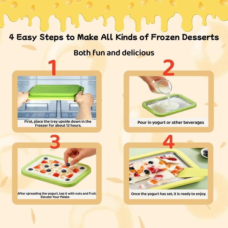 Rechteckiges Eisrollen-Maker-Kit, Eisrollenmaschine für zu Hause mit Sofortgefrierplatte und 2 Schabern, DIY-Eisrollenplatte für Kinder und Erwachsene