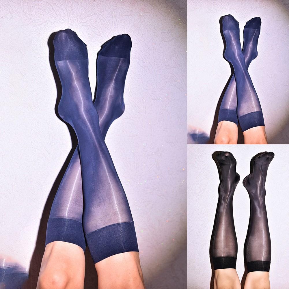 Knee High Men Stockings Nylon Oil Shiny Silk Stretchy