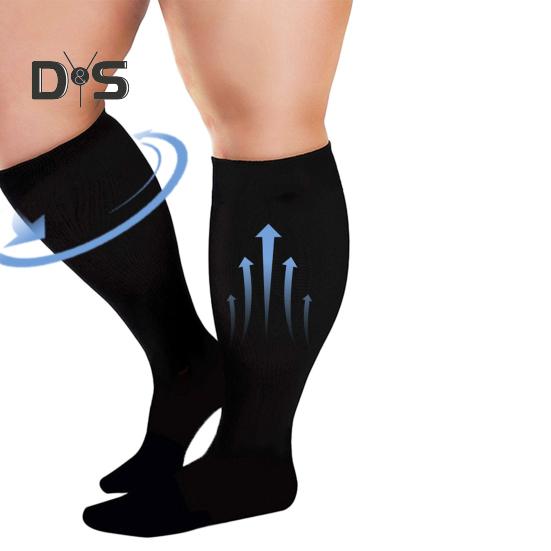 1 Pair Sport Sock Great Compression High Elasticity Plus Size Mid-tube Breathable Soft Anti-slip Solid Color Running Hiking Obesity Stockings