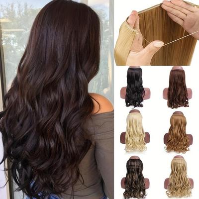 Niewidoczne przedłużki do włosów na druciku 22 cale Halo Hair Extension Długie faliste syntetyczne doczepki z przezroczystym drucikiem Regulowany rozmiar Klipsy dla kobiet