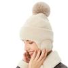 Winter Women's Warm Velvet Ear Protection Hat Solid Color Versatile Wool Ball Hoop Yarn Woolen Hat Outdoor Cold Proof Cycling Hat Trendy