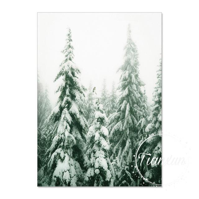 Zimní les Sněhový dům Deer Sleigh Wall Art Malba na plátně Severské plakáty a obrazy Nástěnné obrazy do obývacího pokoje bez rámu