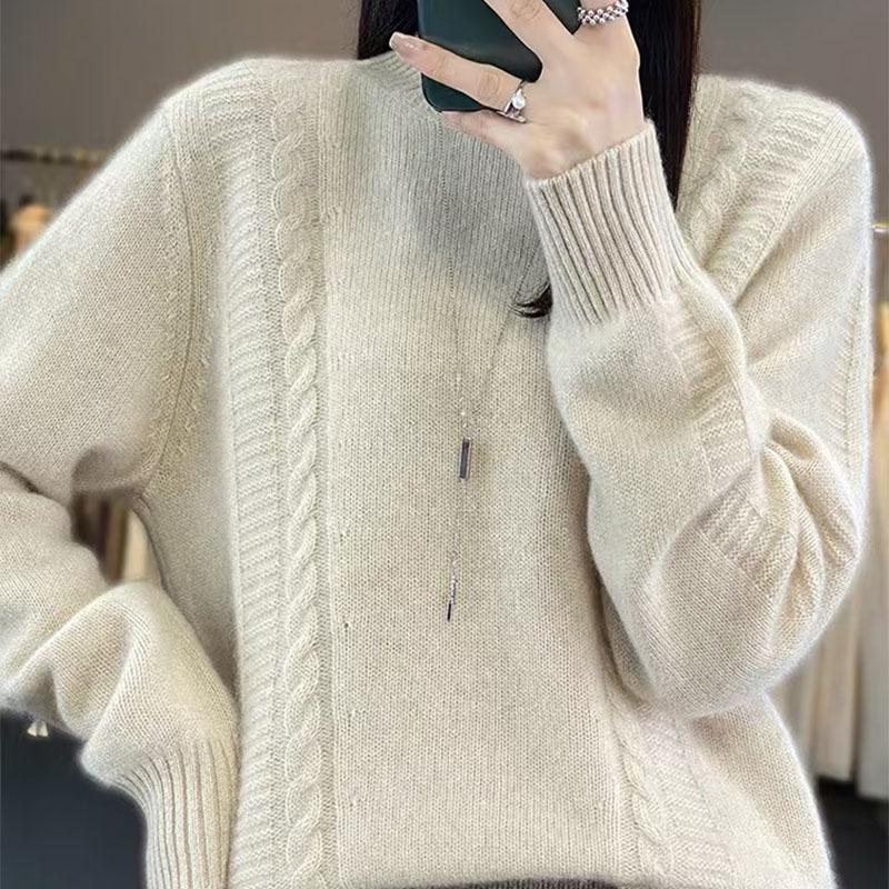 Women's Short Loose Wool Turtleneck Sweater - Solid Color Long Sleeve Knitwear