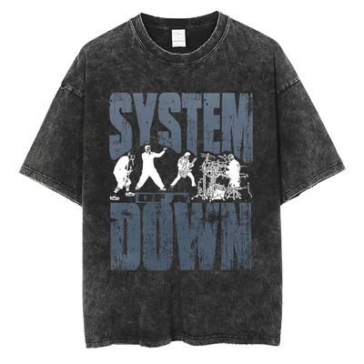 Gewaschenes Vintage-T-Shirt von System of A Down für Herren und Damen, Baumwolle, hochwertige Kurzarm-T-Shirts für Herren, Rockmusik-Band, Cartoon-Grafik-T-Shirts