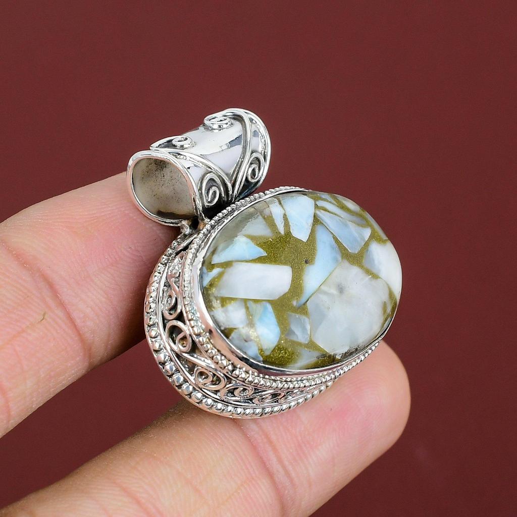 Copper Larimar Pendant 925 Sterling Silver Pendant Genuine Gemstone Pendant Handmade Jewelry Vintage Pendant Gifts For Wife Designer Jewelry