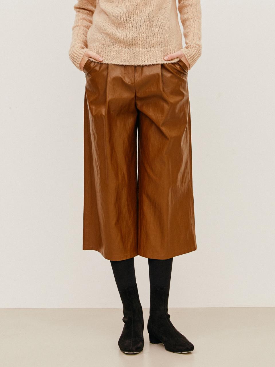 Beuienwaiseutyudio Vegan Leather Pleated Trousers_Yzalpn2 Brown(55)/055