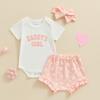 Baby Girls 3Pcs Summer Outfit Short Sleeve Romper + Floral Shorts + Hairband Set Newborn Clothes