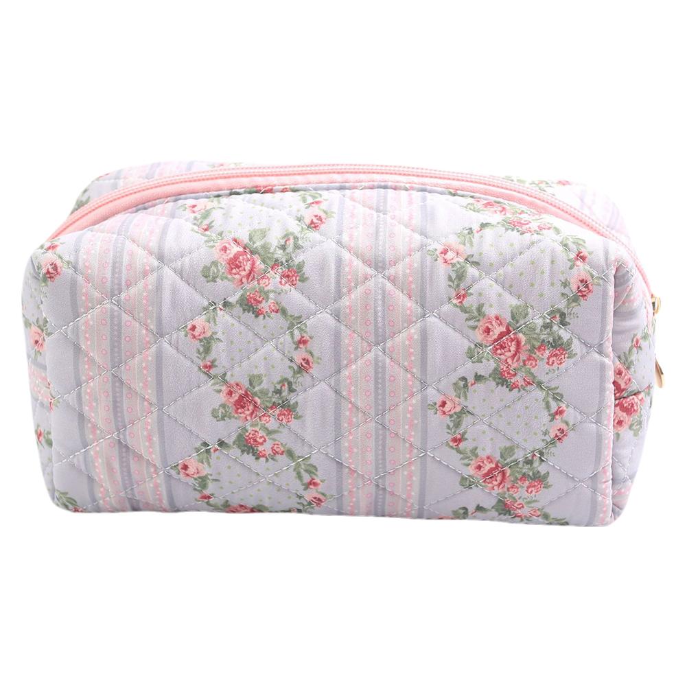 Women Floral Cosmetic Bag Large Capacity Cotton Aesthetic Toiletry Purse Zipper Closure Padded Organizer Bag Female Travel Bag