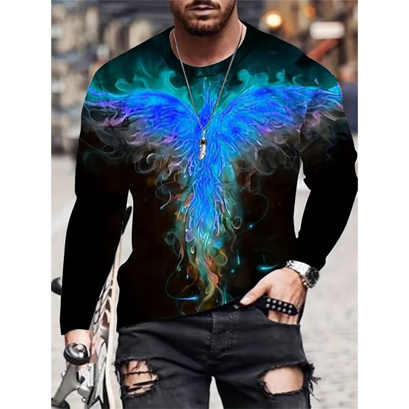 Camiseta de Manga Larga para Hombre con Estampado de Dragón Oriental Otoño Cotidiano Calle Moda Masculina Camiseta de Manga Larga Top de Manga Larga Informal