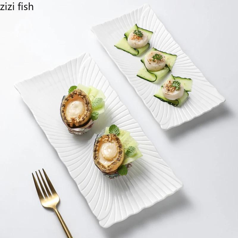 Plato de Barra Larga Irregular de Cerámica Blanca Pura Plato para Sushi Dim Sum Plato para Presentación de Cocina Molecular Vajilla Creativa para Restaurante