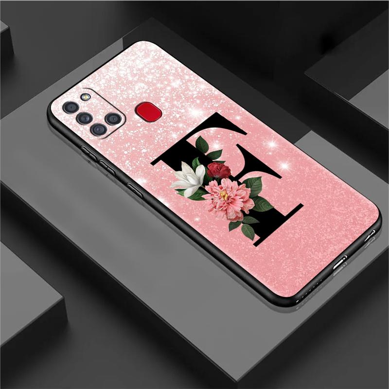 Letter A B C Flowers Pink Case For Samsung Galaxy A54 A52 A14 5G A53 A12 A13 A71 A23 A34 A33 A21s Phone Cover