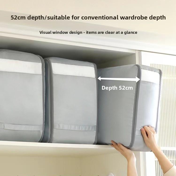Cotton Quilt Storage Bag With Transparent Window For Travel And Bedroom Organization