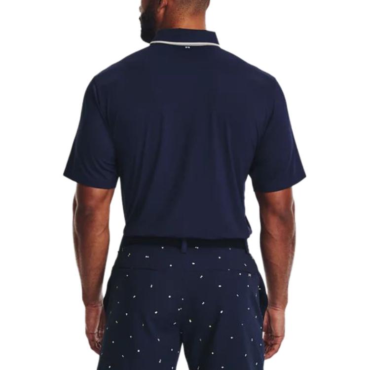 Under Armour Solid Color Logo Crew Neck Straight Fit Polo Shirt Men Polo Shirts Navy-Blue 1377364-410
