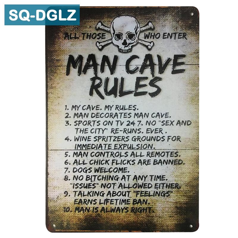 

[SQ-DGLZ] Hot MAN CAVE RULES Металлическая вывеска Ретро-магазин Декор стен Винтажные изделия из металла Домашний декор Роспись Таблички Художественный плакат