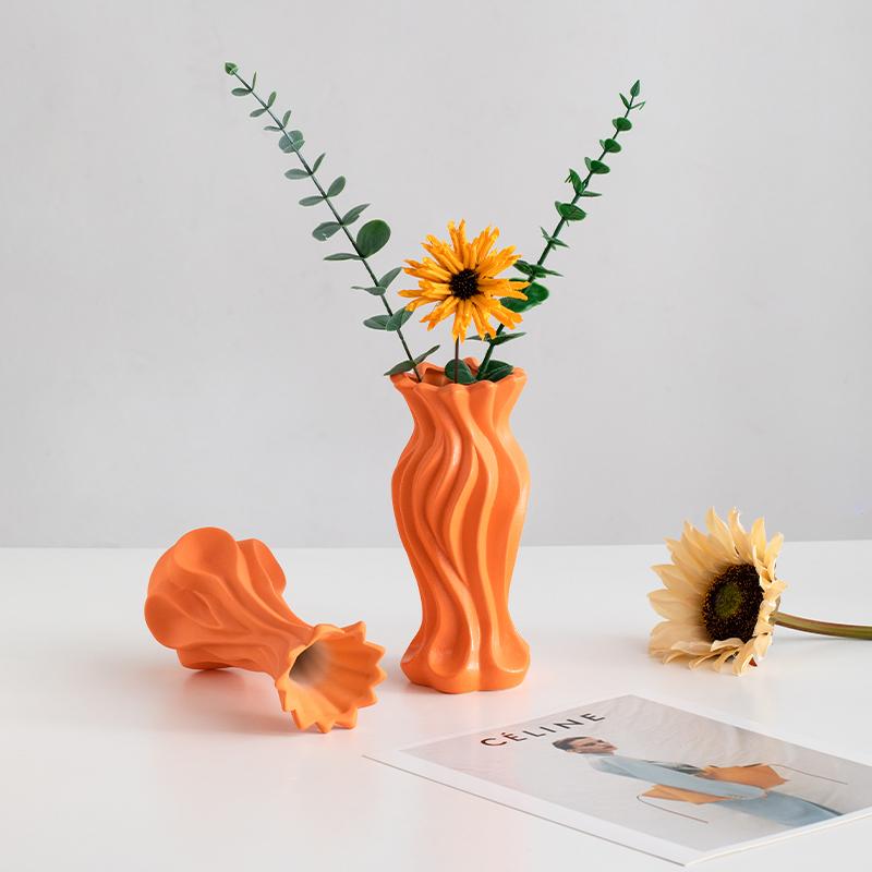 Nordic Ceramic Irregular shape Orange Small Vases, Home Dining Table, Living Room, Bedroom, Office Accessories, Flower Ware, 1Pc