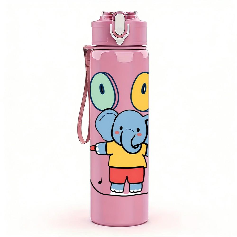 1PC Good D Letter Cartoon Print 750ml Color Plastic Sports Water Bottle Leakproof Flip Straw Lid Suitable for Sports Office Home Use