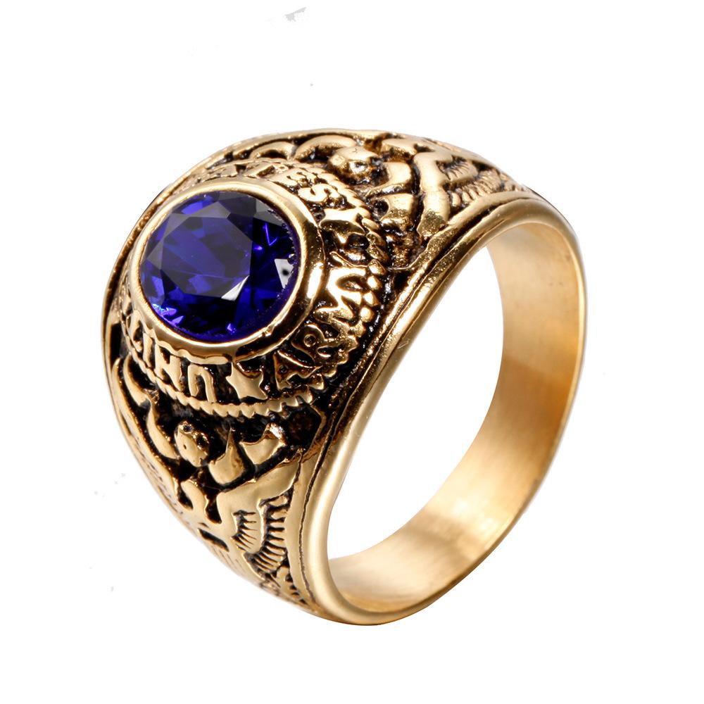 Stainless Steel Eagle Ring Military Vintage Band with Diamond Multi Color Titanium Jewelry
