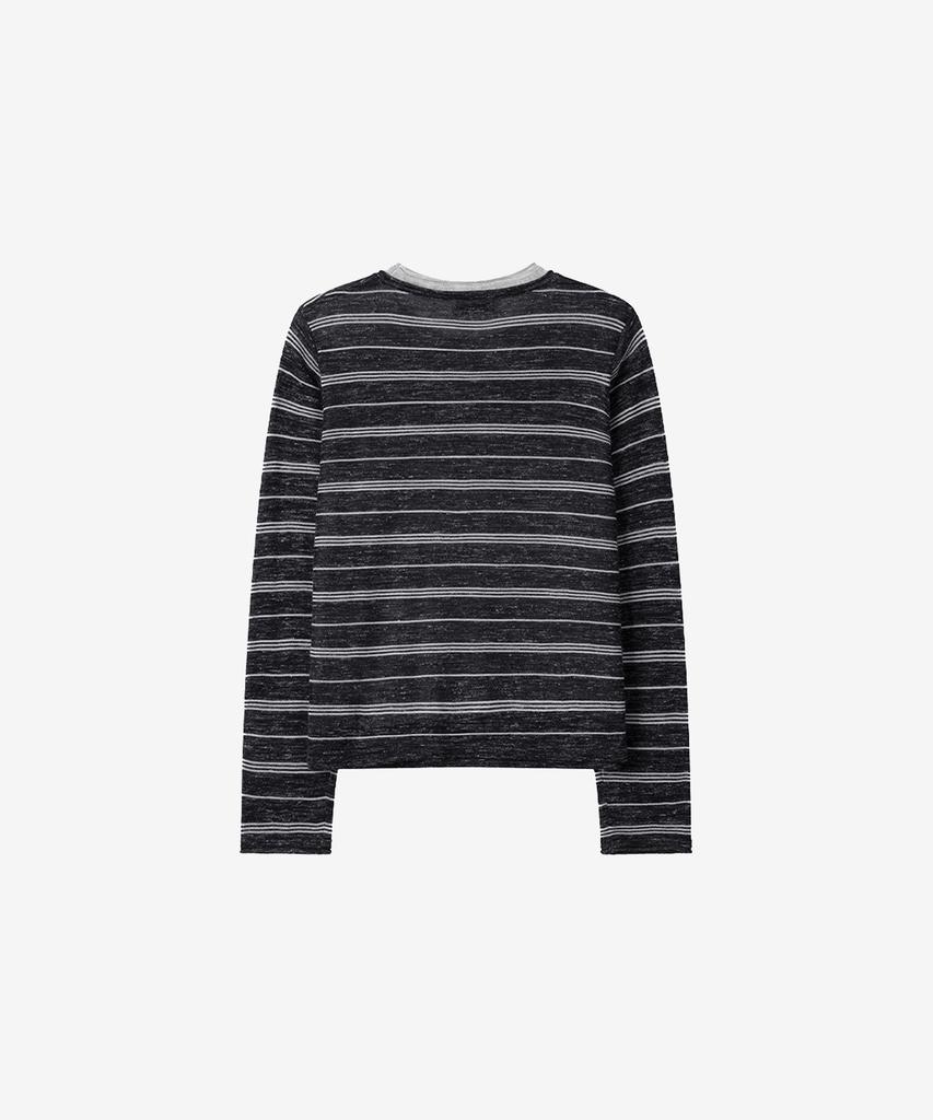 BASIKA Striped Layered Henley Neck Knit (Charcoal)