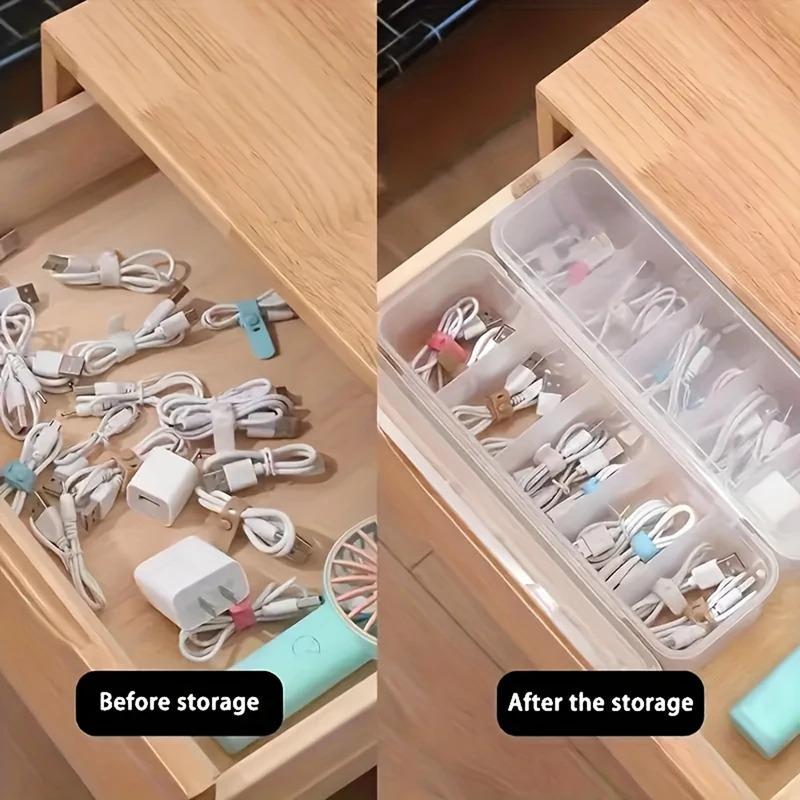 Transparent Cable Organizer with Lid, Dust-Proof Storage Case, Card Organizer, and Clutter-Clearing Battery Holder for Office