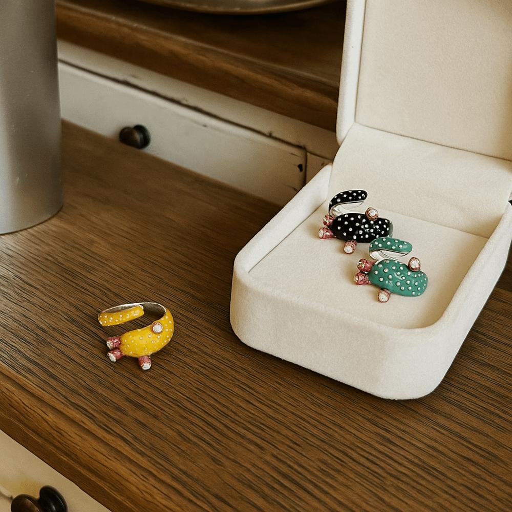 Korean Style Painting Ring Geometric Enamel Ring Personality Cactus Drip Oil Ring Friend