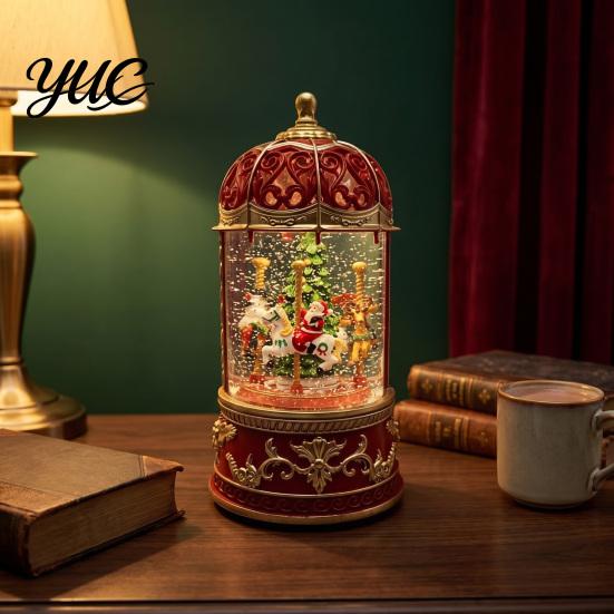 Winter Wonderland Home Decor Christmas Snow Lantern, Lighted Lantern with Music Swirling Glitter, Box Ornament USB /Battery Operated Decorative
