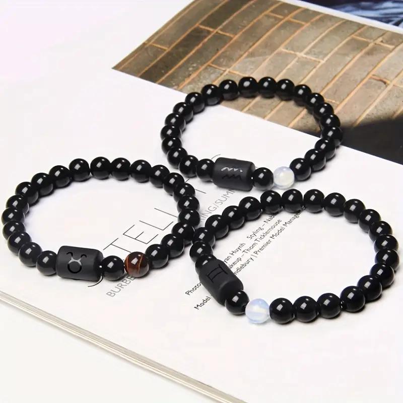 Twelve Constellations Elastic Bracelet with Tiger Eye and Agate Beads