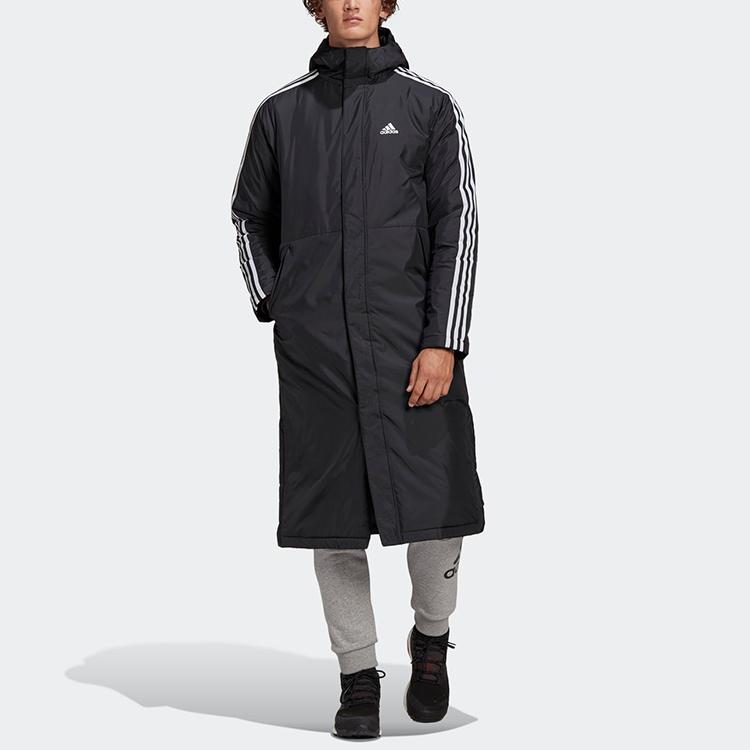 Adidas Long Insulated Coat With Side Slit And Printed Logo Men Outerwear Black GF0000