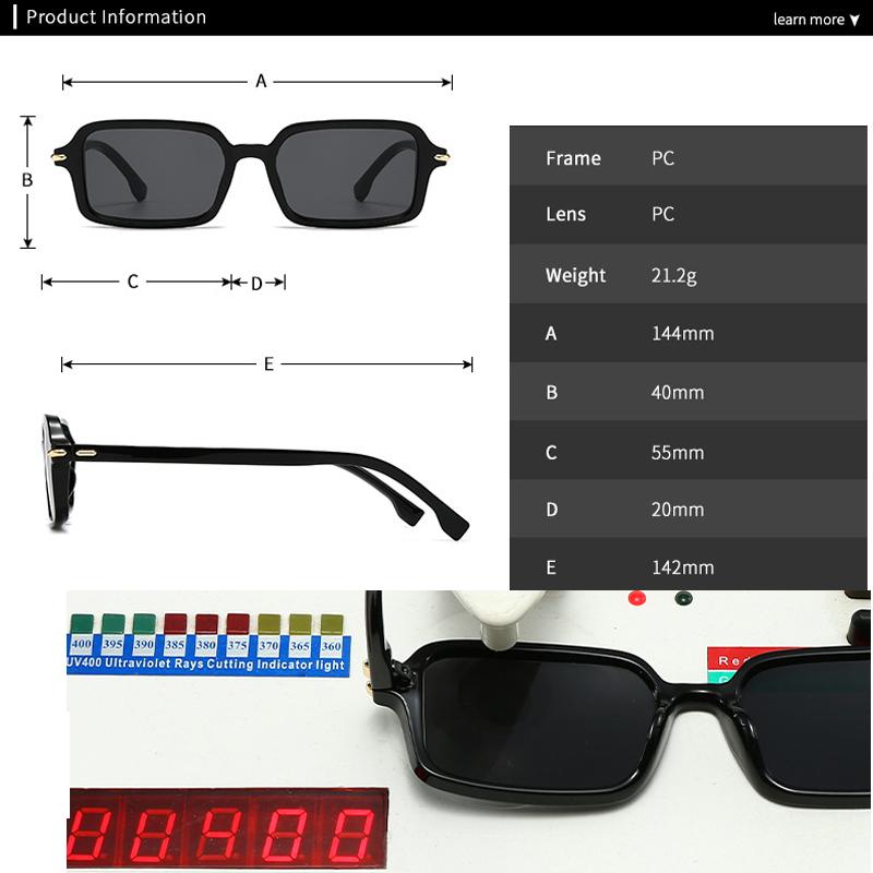  New Quality Rectangle Men Sunglasses Fashion Shades UV400 Retro Rivets Women Luxury Black Sun Glasses