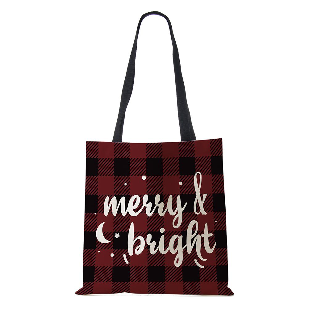 Christmas Harajuku Canvas Shopper Bag Merry Christmas Tree Reusable Travel Shoulder Bag Large Capacity Folding Storage Tote Hand KTB