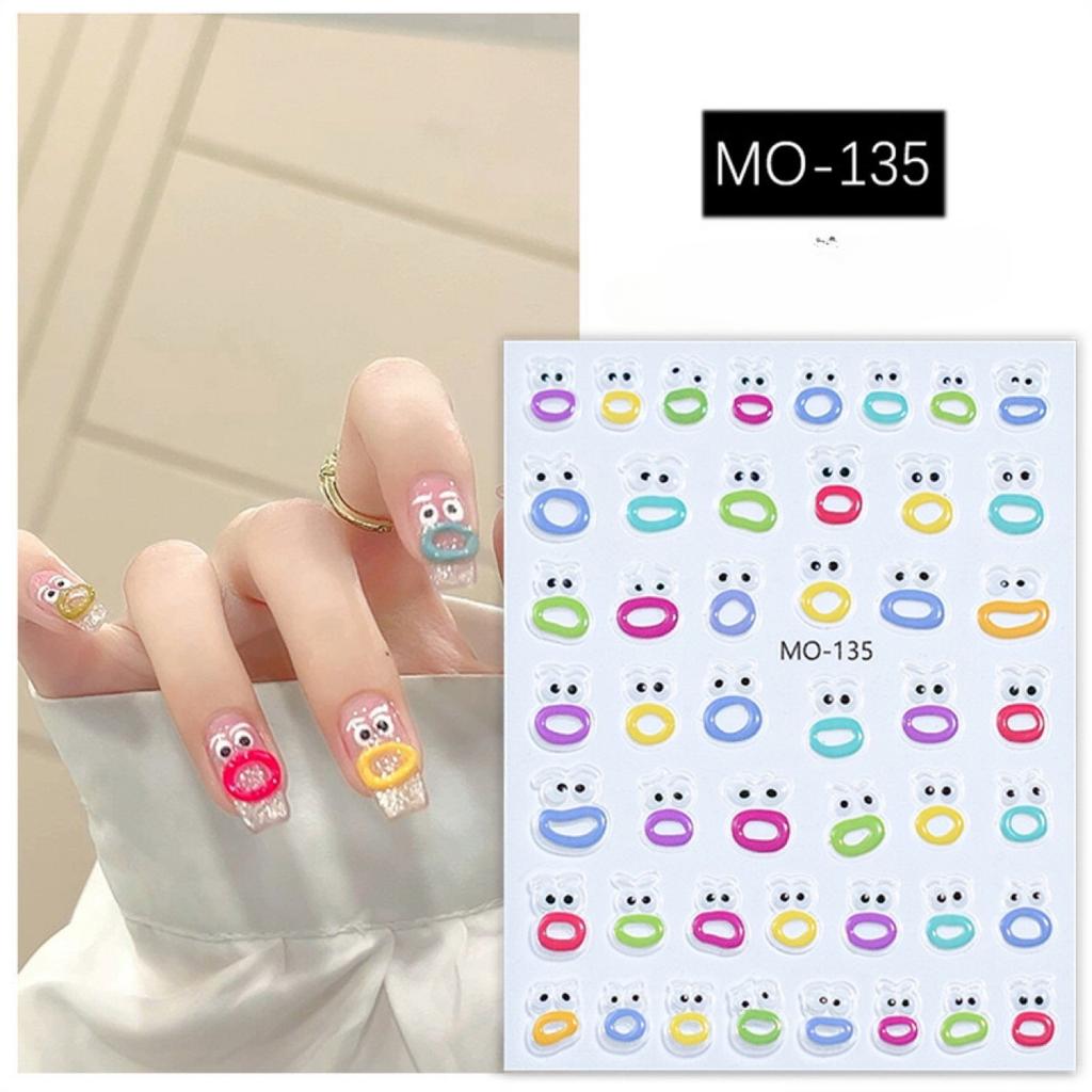 Mouth and Mouth Embossed Manicure Sticker Big Mouth Weird Eyes 3D Jelly Nail Sticker Smiling Face Expression Manicure Sticker