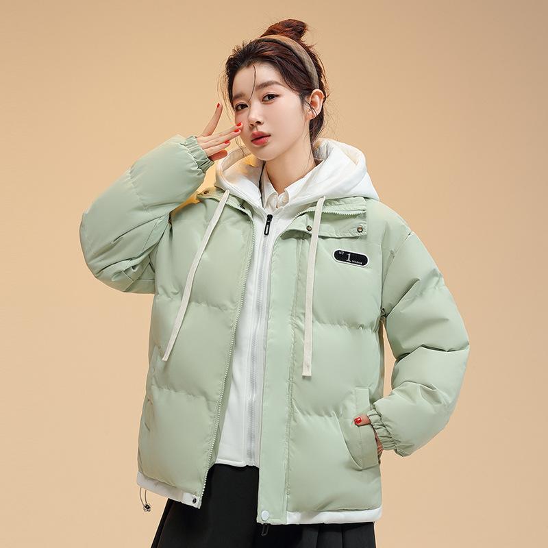 Fake two down cotton jackets, women's winter Korean version of loose student thickened short jacket cotton jacket 2025 new model