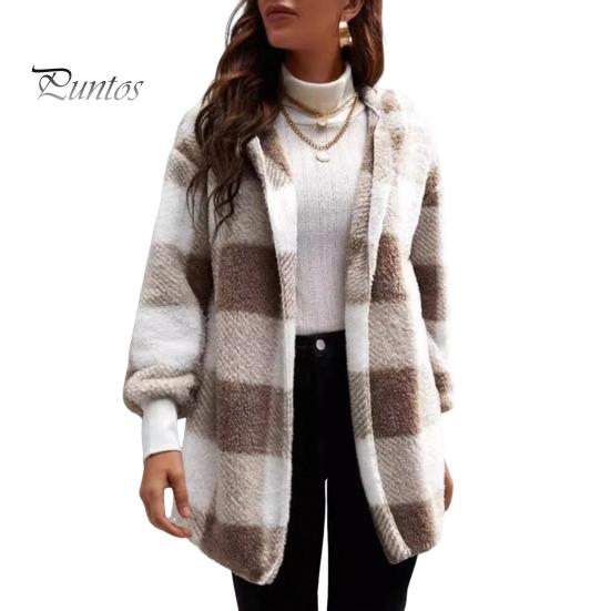 

Женское зимнее пальто с контрастным клетчатым принтом, плотный двухсторонний бархат, капюшон, ажурные швы, эластичные манжеты, свободное, сохраняющее тепло пальто S хаки