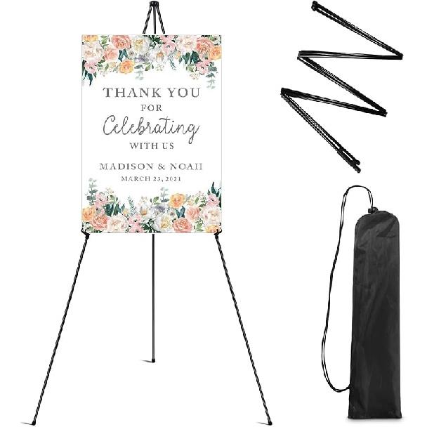 RRFTOK Easel Stand for Sign,63'' Instant Lightweight Portable Ground Easel for Wedding Sign and Poster Display Stand, Metal Tripod with Portable