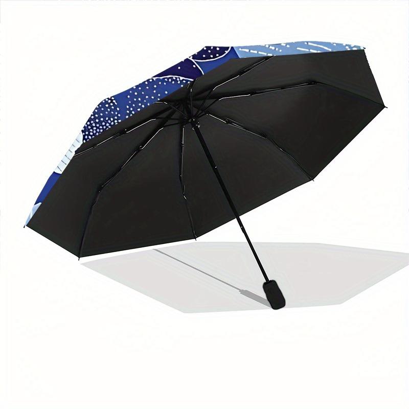 1 Stück Blumig Blau Automatisches Öffnen/Schließen Regenschirm, Tragbarer Faltregenschirm für Reisen, Themenveranstaltungen, Er ist als Geschenk für verschiedene Feste geeignet, Ou