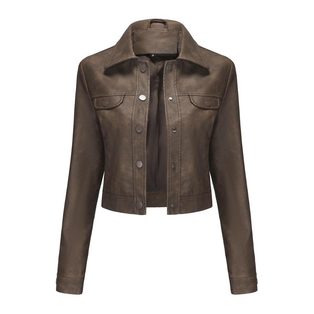 Spring and Autumn New Thin Leather Coat Women's Multi-Pocket Cardigan Casual Jacket Daily Jacket