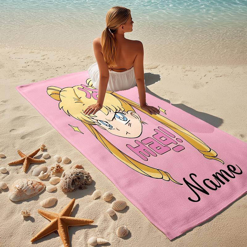 Personalized Name Moonlit Guardian Stylish Digital Printing Beach Towel Quick‑Drying Absorbent Blanket for Beach Pool Gym Travel
