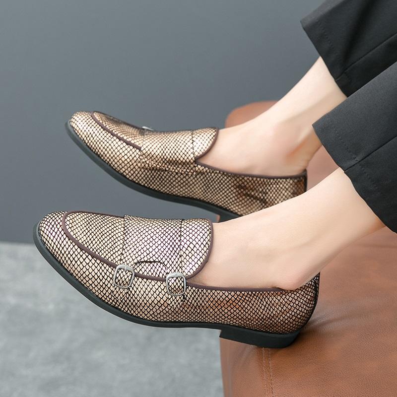 Fashion Luxury Designer Men's Black Gold Silver Patent Leather Shoes Monk Strap Loafers Formal Wedding Prom Dress Homecoming Footwear
