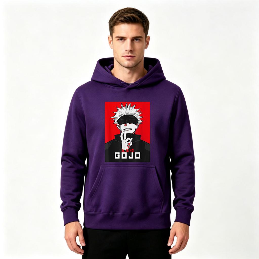 Men Jujutsu Kaisen Gojo Print Pullover Hoodie Casual Long Sleeve Streetwear Sweatshirt