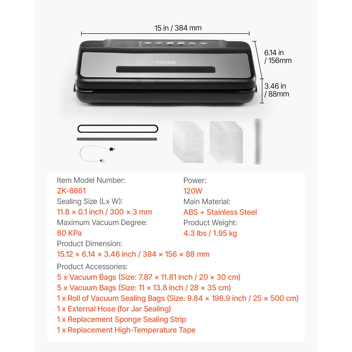 

SucceBuy 80 кПа 120 Вт Электрический вакуумный упаковщик 7-в-1 Упаковщик влажных продуктов со встроенным режущим ножом для хранения продуктов на кухне