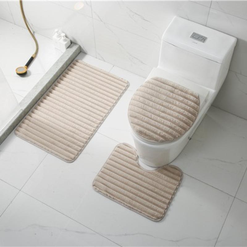 3 Piece Grey Bath Rug Set Soft Absorbent Non Slip Backing For Bathroom Daily Use
