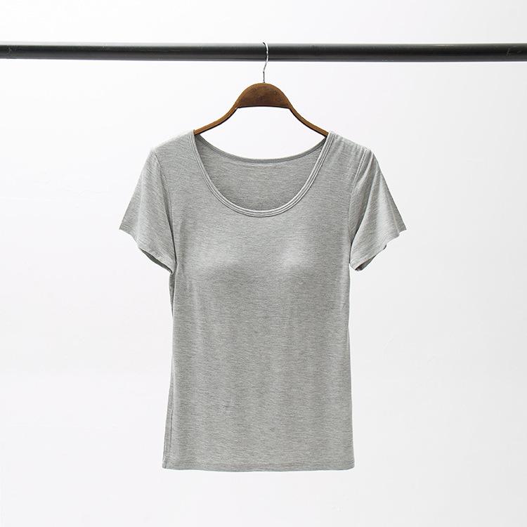 Damen Sommer T-Shirt mit gepolsterten Cups ohne Bügel und kurzen Ärmeln