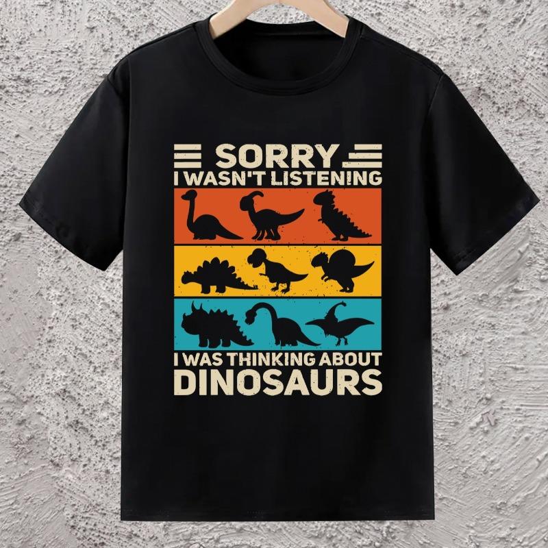 Kids Crew Neck Short Sleeve T-Shirt with Dinosaur Themed & Letter Print 110